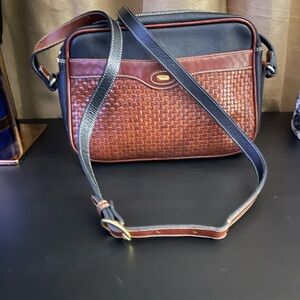 Bally Brown and Black Crossbody Bag with Woven Design